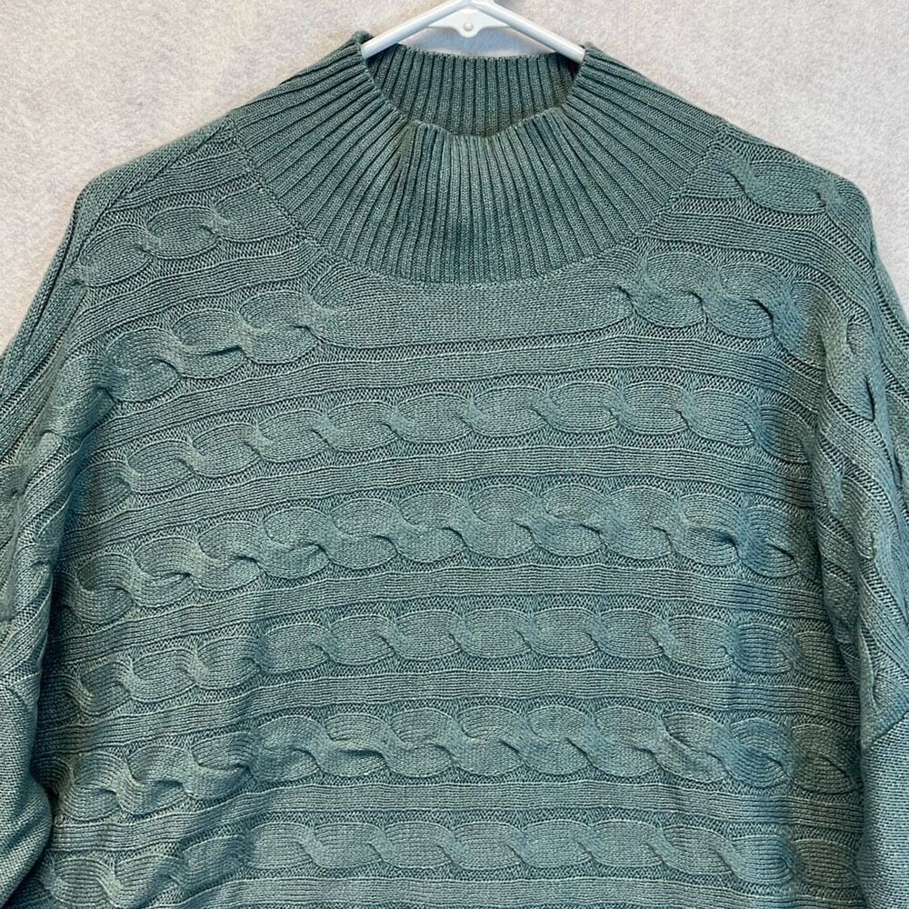 NWT J.JILL Sweater Women's XL Petite Storm Cloud Green Cable Knit Mock‎ Neck $99